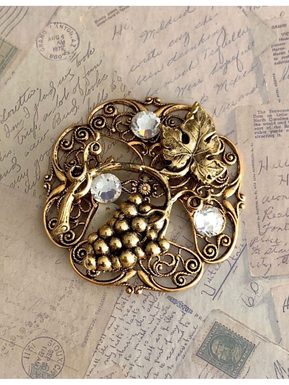 Handmade Magnet Brooch with Swarovski Crystals Gorgeous Filigree Grape Brooch